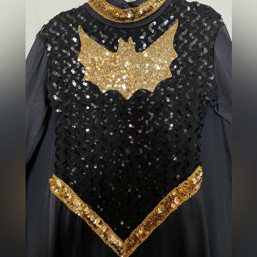 Batman costume with mask. Black with Gold and Black sequins.Machine wash&DRIPDRY